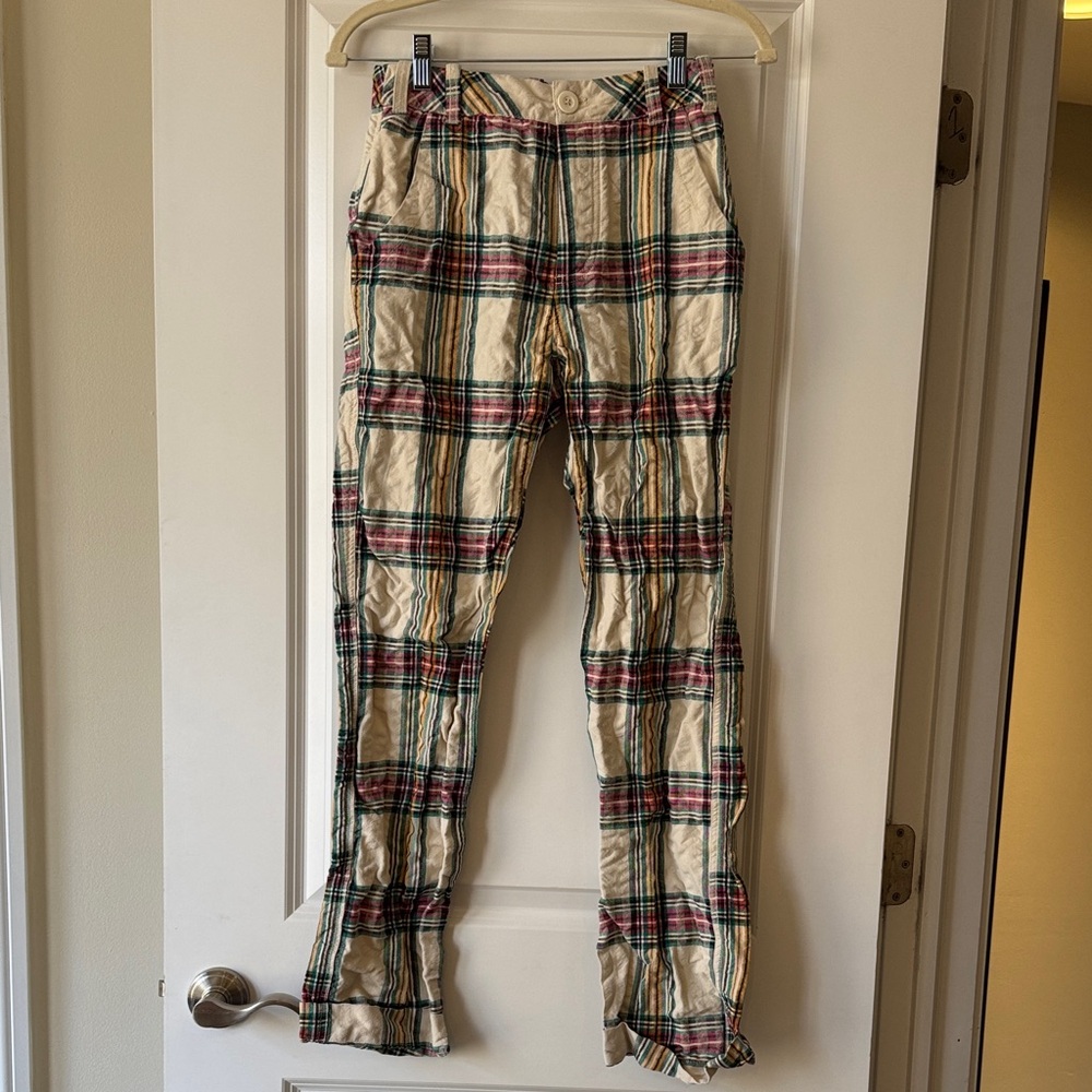 Free People Plaid Straight Leg Pants - Cream, Red, Green, Black